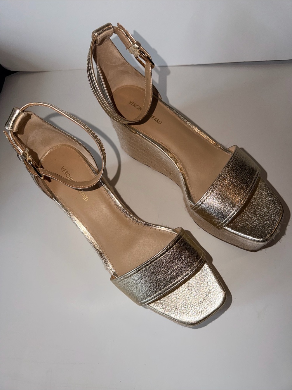 Veronica Beard Gianna Metallic Gold Ankle Strap Espadrille Wedge Sandals | 9.5